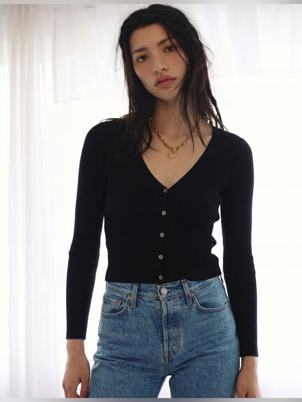 Old Navy Black Ribbed V Neck Cardigan